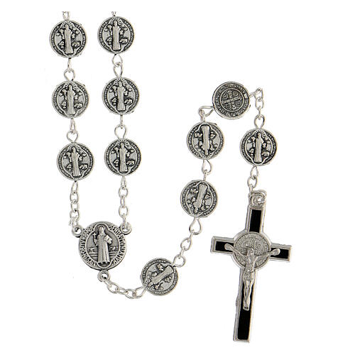 Metal rosary with Saint Benedict beads 9 mm 1