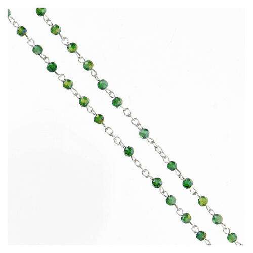 Metal rosary with green crystal beads of 4 mm 3