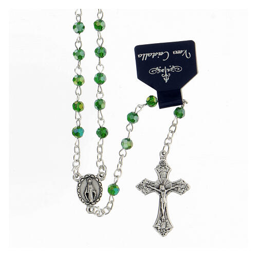 Metal rosary with green crystal beads 4 mm 1