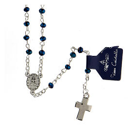 Blue crystal rosary, 4 mm beads and snap hook