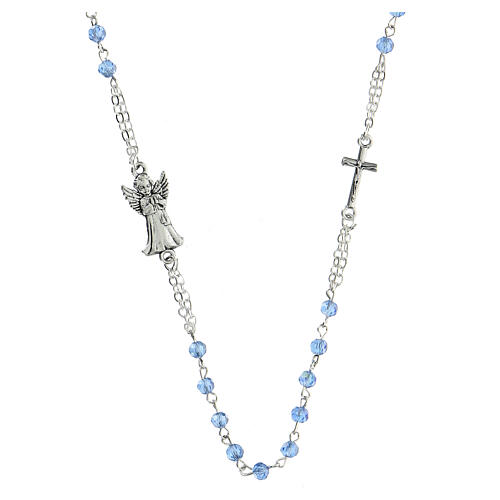 Light blue rosary choker necklace, real crystal, 3x4 mm 1