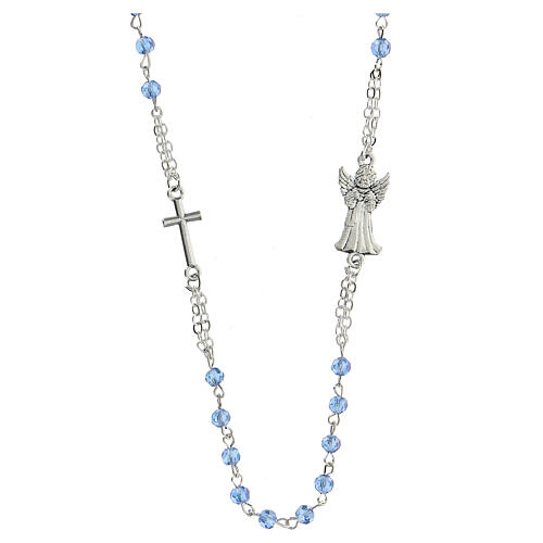 Light blue rosary choker necklace, real crystal, 3x4 mm 3