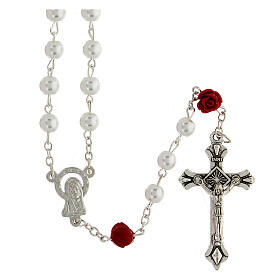 Rosary in imitation pearl 6 mm roses