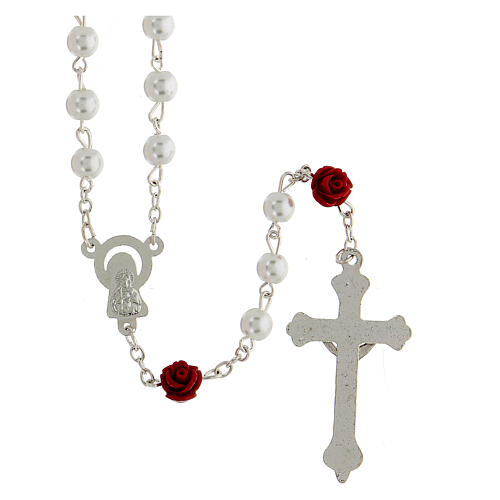 Rosary in imitation pearl 6 mm roses 2