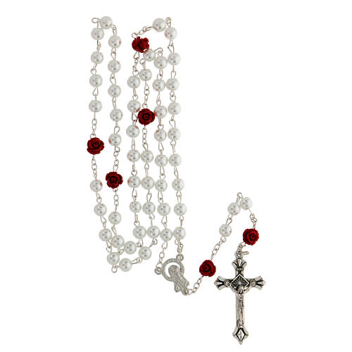 Rosary in imitation pearl 6 mm roses 4