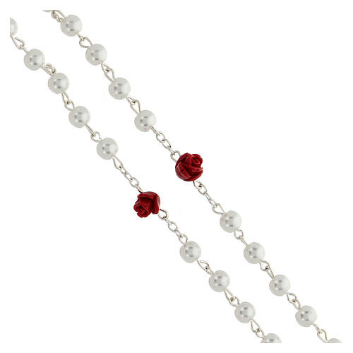 Rosenkranz mit künstlichen weißen Perlen und Rosen Rita von Cascia, 6 mm 3