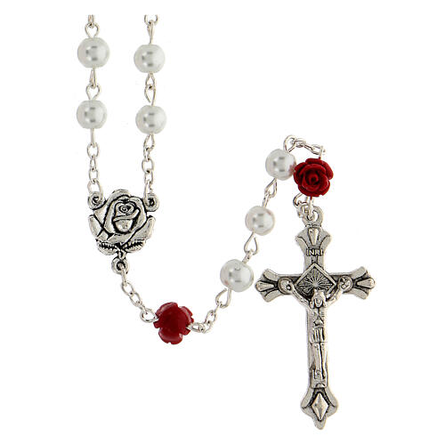 Rosary in imitation pearl 6 mm St. Rita 1