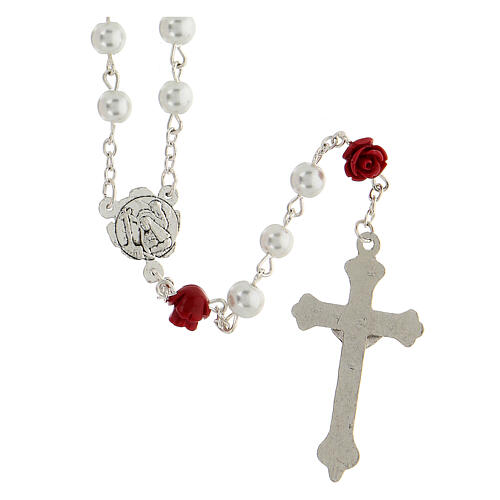 Rosary in imitation pearl 6 mm St. Rita 2