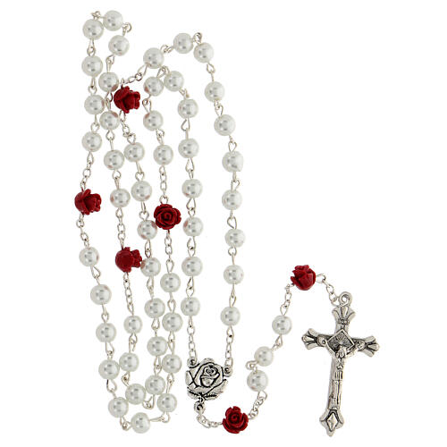 Rosary in imitation pearl 6 mm St. Rita 4