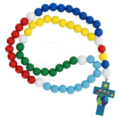 Multicoloured wooden rosary with 15 mm beads and booklet in Italian 2