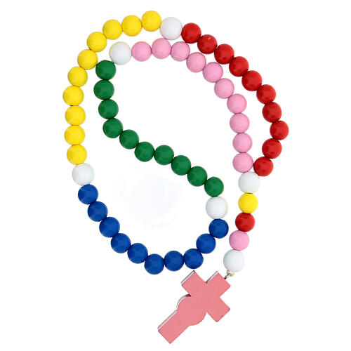 Rosary in wood with multicolour wooden beads 15 mm with booklet in Italian 4