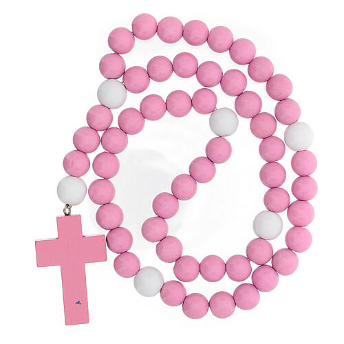 Rosary in wood with pink wooden beads 15 mm with booklet in Italian 4