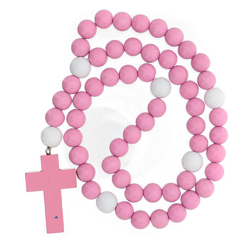 Rosary in wood with pink wooden beads 15 mm with booklet in English 4