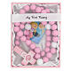 Rosary in wood with pink wooden beads 15 mm with booklet in English s1