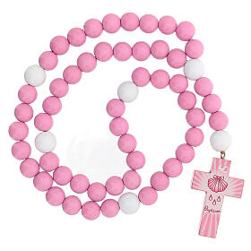 Pink rosary 15 mm wooden beads with English booklet