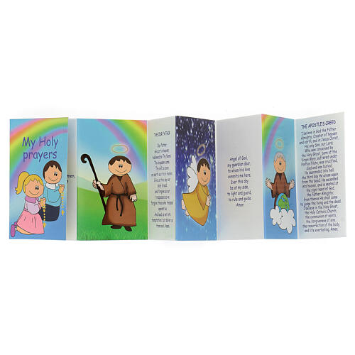 Terço contas multicoloridas madeira 15 mm cruz Nossa Senhora e livro de orações em INGLÊS 3