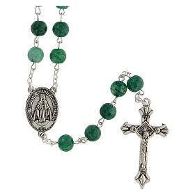 Rosary with green glass beads 8 mm