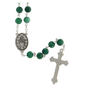 Rosary with green glass beads 8 mm