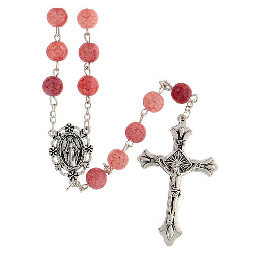 Rosario Di Comunione Con Croce Di Gesù E Sacchetto In Velluto Rosa - Regalo Cristiano Per Cresima, Battesimo, Preghiera