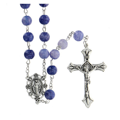 Rosary with dark blue glass beads 8 mm 1