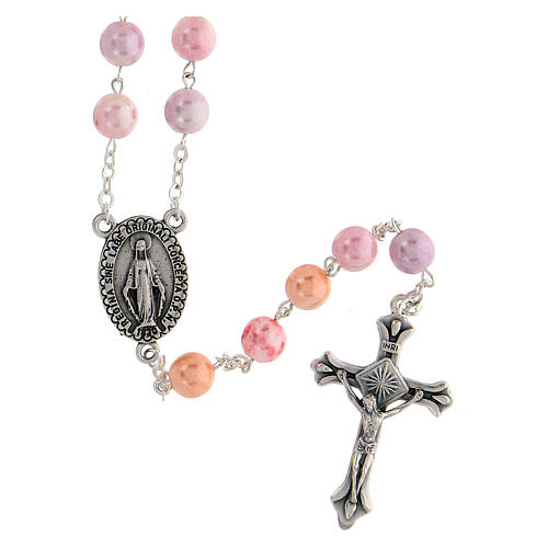 Rosary with pink glass beads 8 mm 1