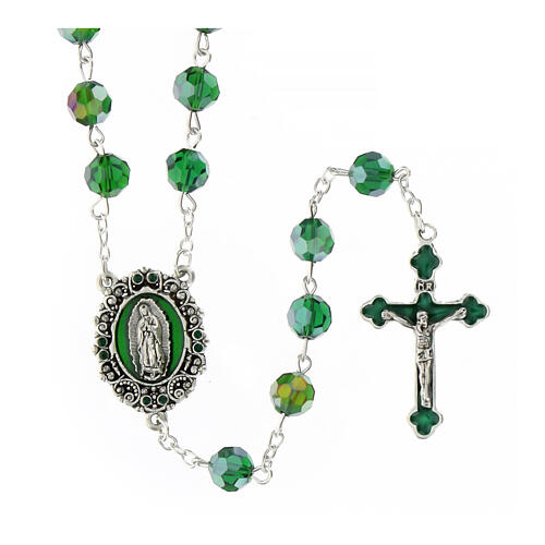 Rosary with green crystal beads Our Lady of Guadalupe 8 mm 1
