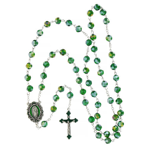 Rosario Virgen Guadalupe verdadero cristal verde 8 mm 3