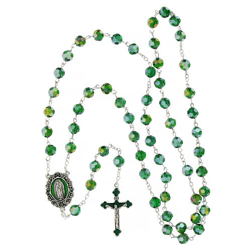 Różaniec Matki Bożej z Guadalupe z prawdziwego zielonego kryształu 8 mm 3