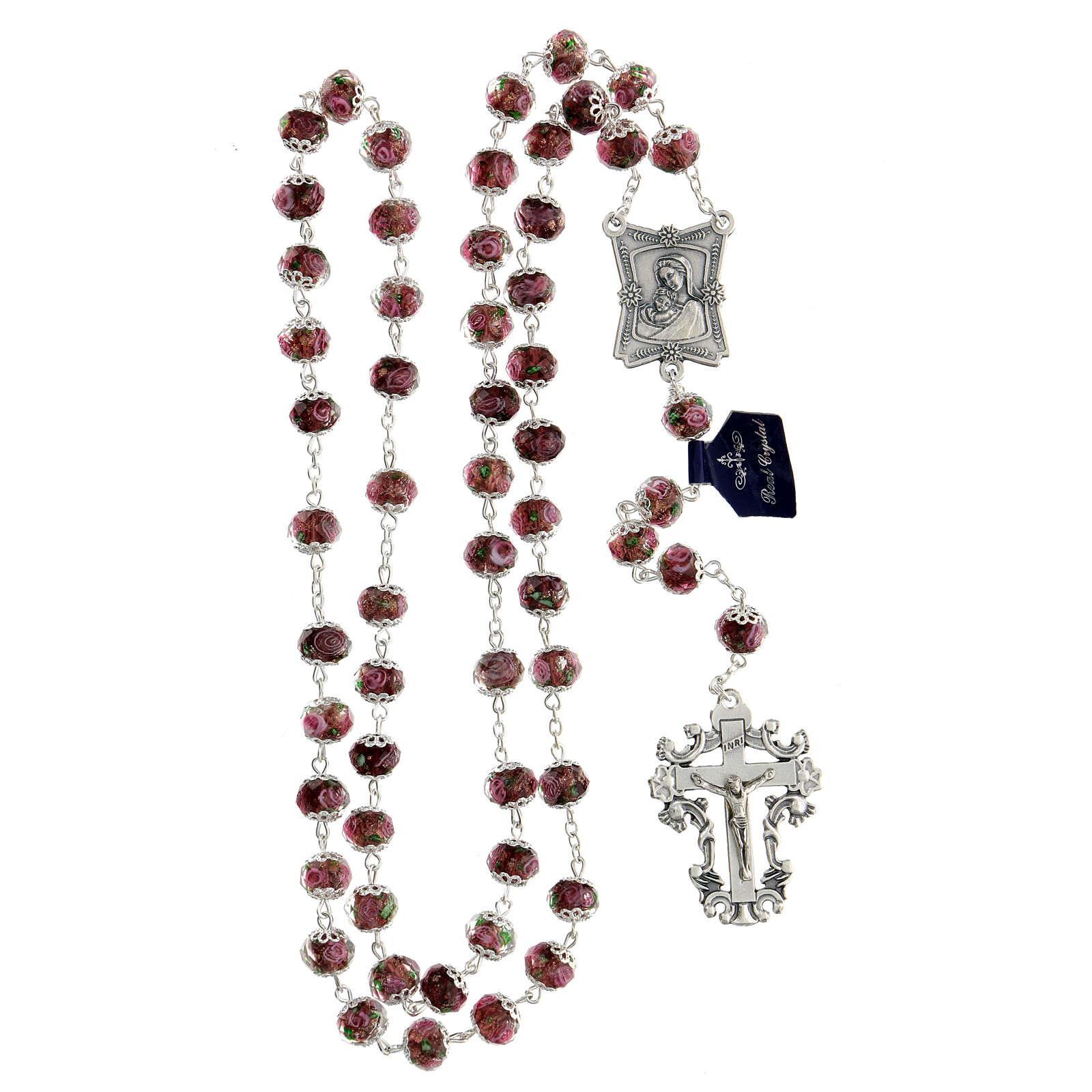 Rosary in amethyst crystal with rose beads 10x8 mm online sales on