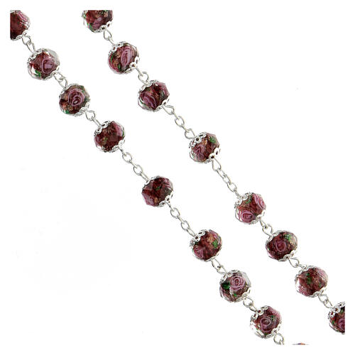 Terço Nossa Senhora contas de cristal cor ametista com rosas, 10x8 mm 4