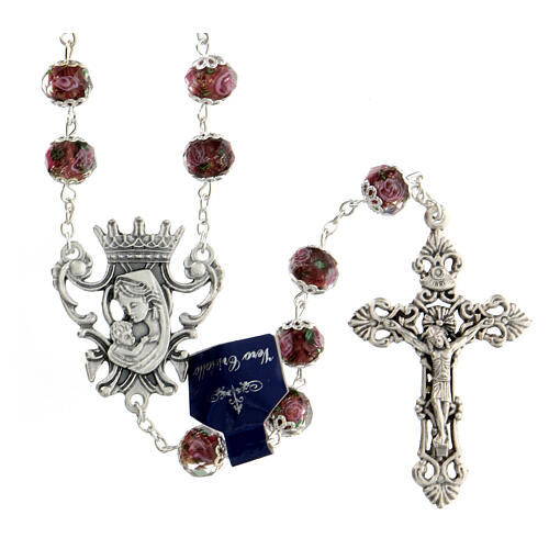 Crystal rosary with amethyst and rose 10x8 mm 1