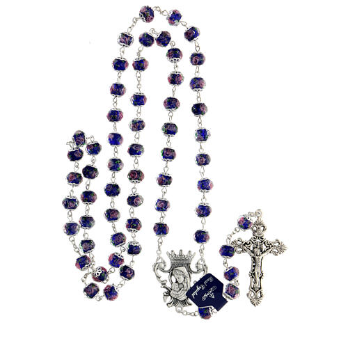 Różaniec z niebieskich kryształowych koralików i różami o wymiarach 10x8 mm 5