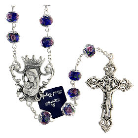 Rosary with blue crystal beads with roses 10x8 mm
