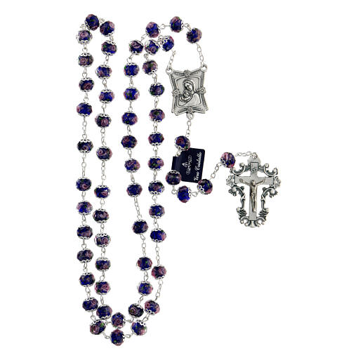 Rosary blue crystal beads with roses 10x8 mm 5