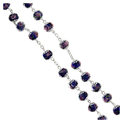 Różaniec z niebieskiego kryształu z różyczkami, 10x8 mm 4