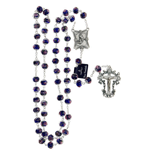 Różaniec z niebieskiego kryształu z różyczkami, 10x8 mm 5