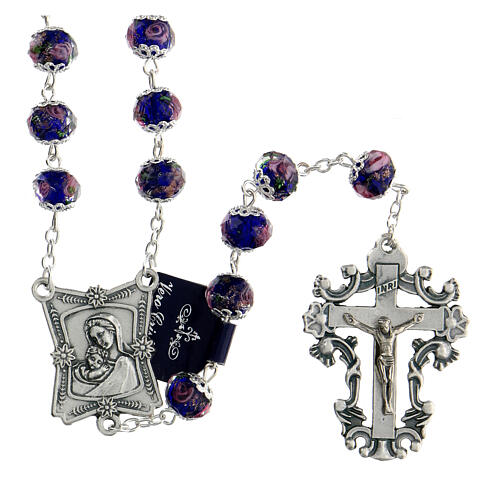 Rosary blue crystal with rose 10x8 mm 1