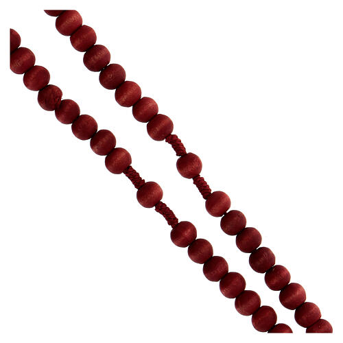 Chapelet Saint Pio grains bois rouge sur corde 8 mm 3