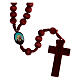 Rosario San Pio grani legno rosso su corda 8 mm s2