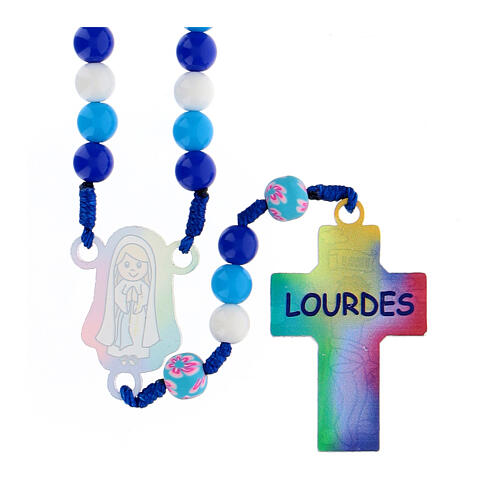 Rosary for children with acrylic beads on light blue string 2