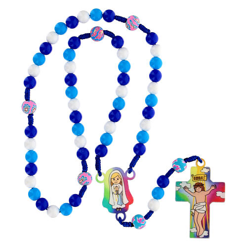 Rosary for children with acrylic beads on light blue string 4