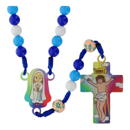 Rosary for children with acrylic beads on light blue string 1