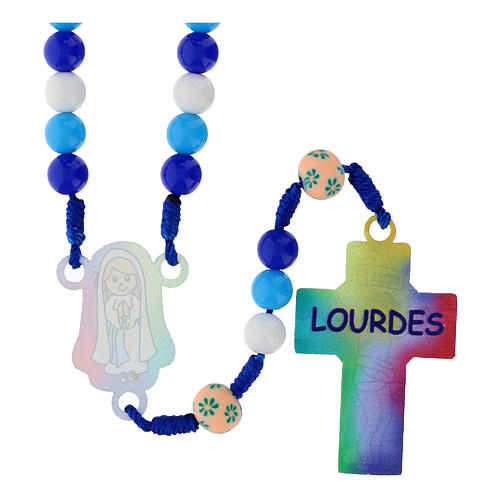 Rosary for children with acrylic beads on light blue string 2