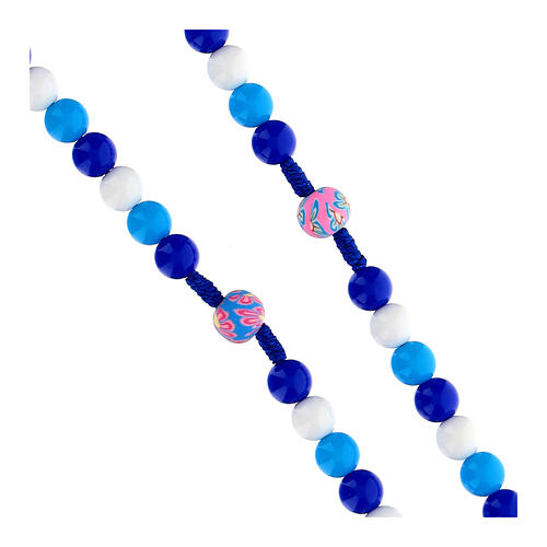 Rosario bambini grani acrilici su corda azzurro 8 mm 3