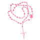 Chapelet grains sur corde rose et boîte Saint Pio 3x5 mm s3