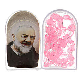 Rosario grani su corda rosa e scatola San Pio 3x5