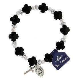 Elastic bracelet in black crystal faux pearl and rhinestones