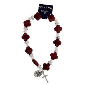 Red crystal strass and imitation pearl elastic bracelet