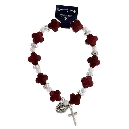 Red crystal strass and imitation pearl elastic bracelet 1