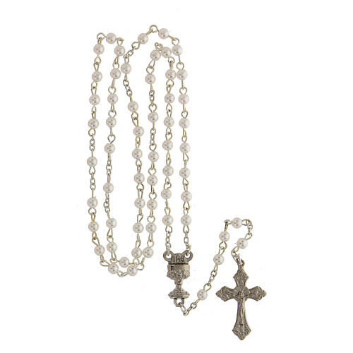 First Communion box with rosary holder and imitation pearl rosary 4 mm 5